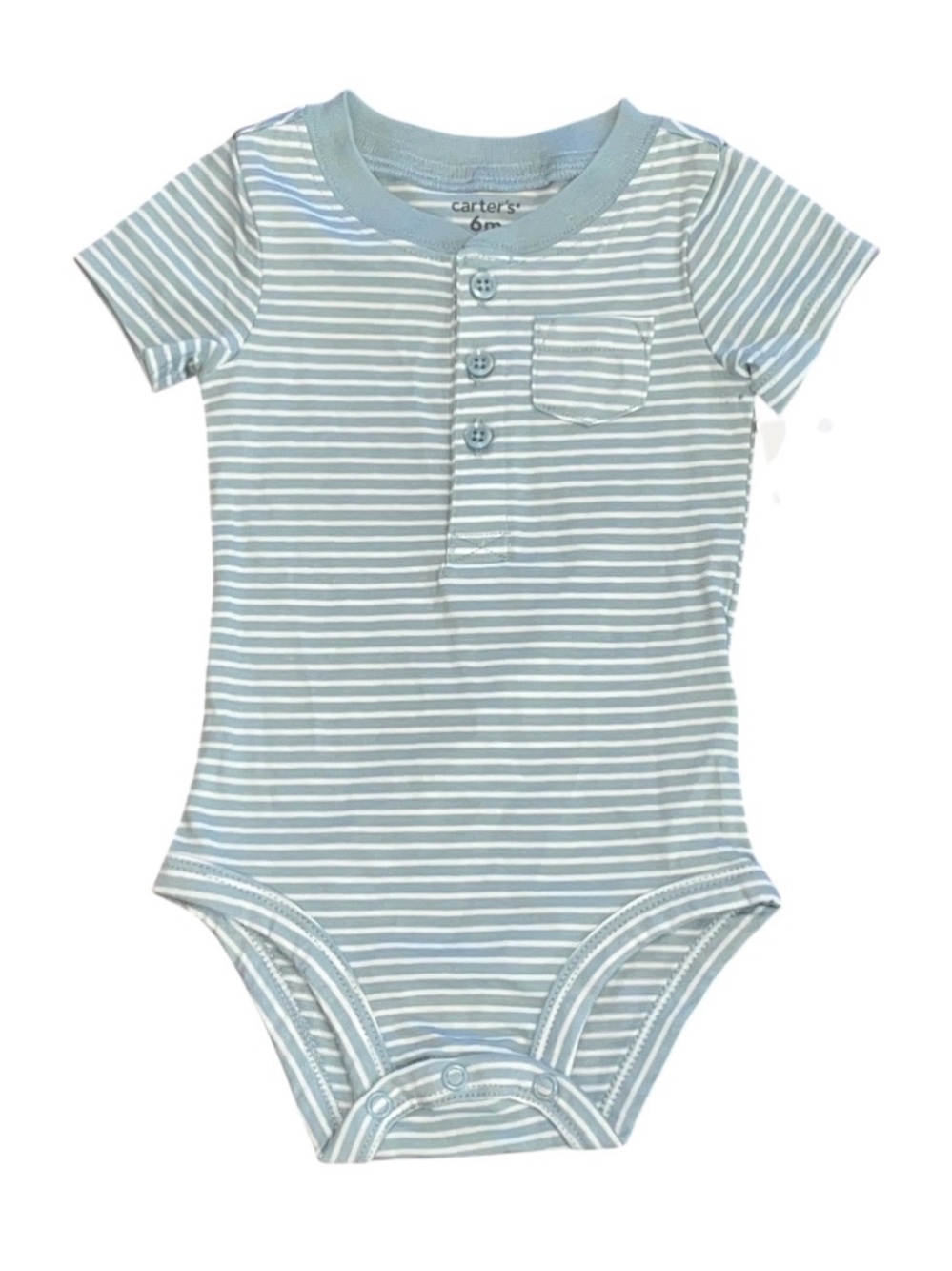Carters Infant One Piece Bodysuit NWT Button Front Pocket Blue White 6 Months